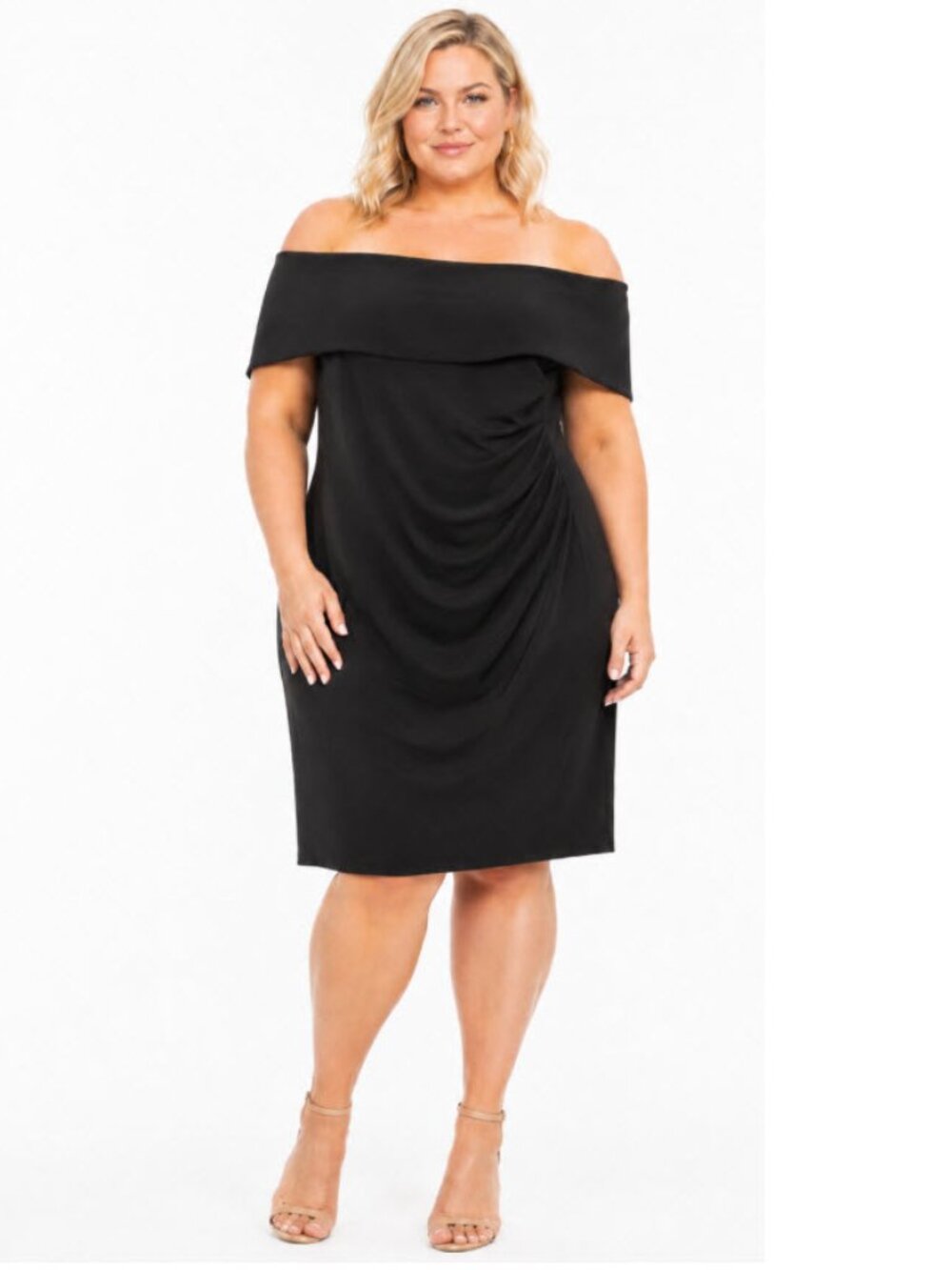 Joseph Ribkoff Black Strapless Ruched Draped Cocktail Dress Size 16